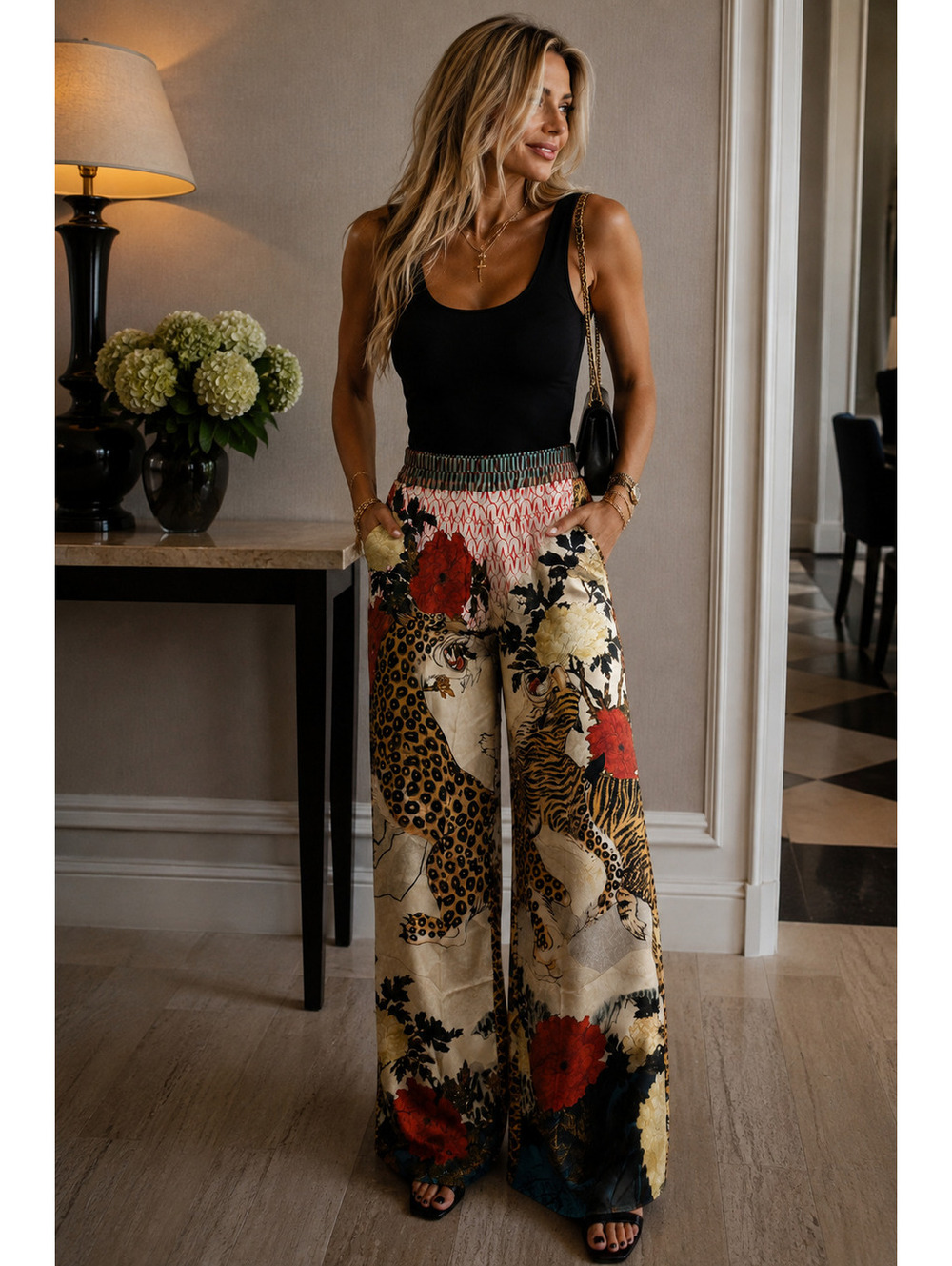 Me369 Animal Print Floral Patchwork Pants
